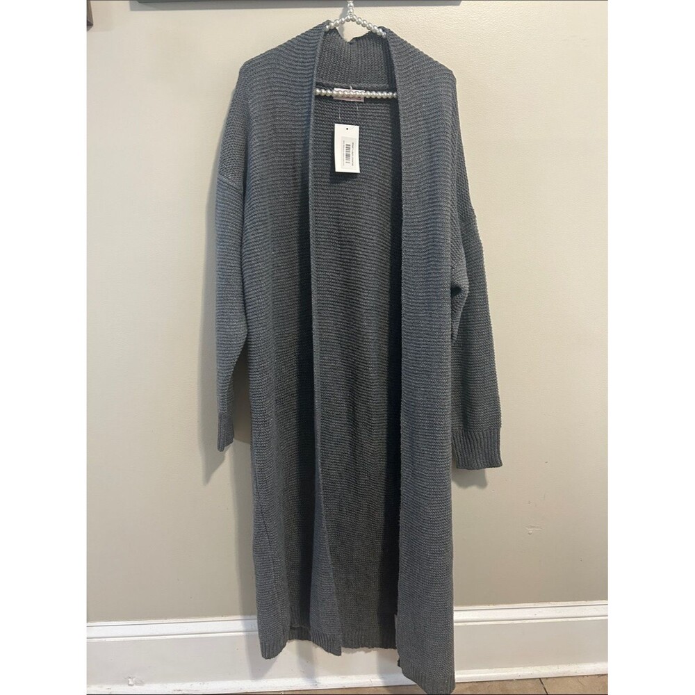 NEW Discount Divas Luxe Longline Cardigan Sweater Gray Large